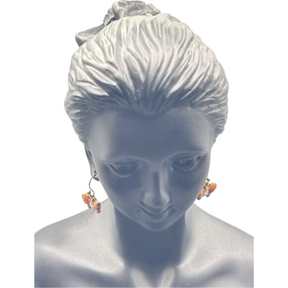 Patricia Nash Mini Butterfly Coral-Purple Pave Center French Wire Drop Earrings - Picture 3 of 4